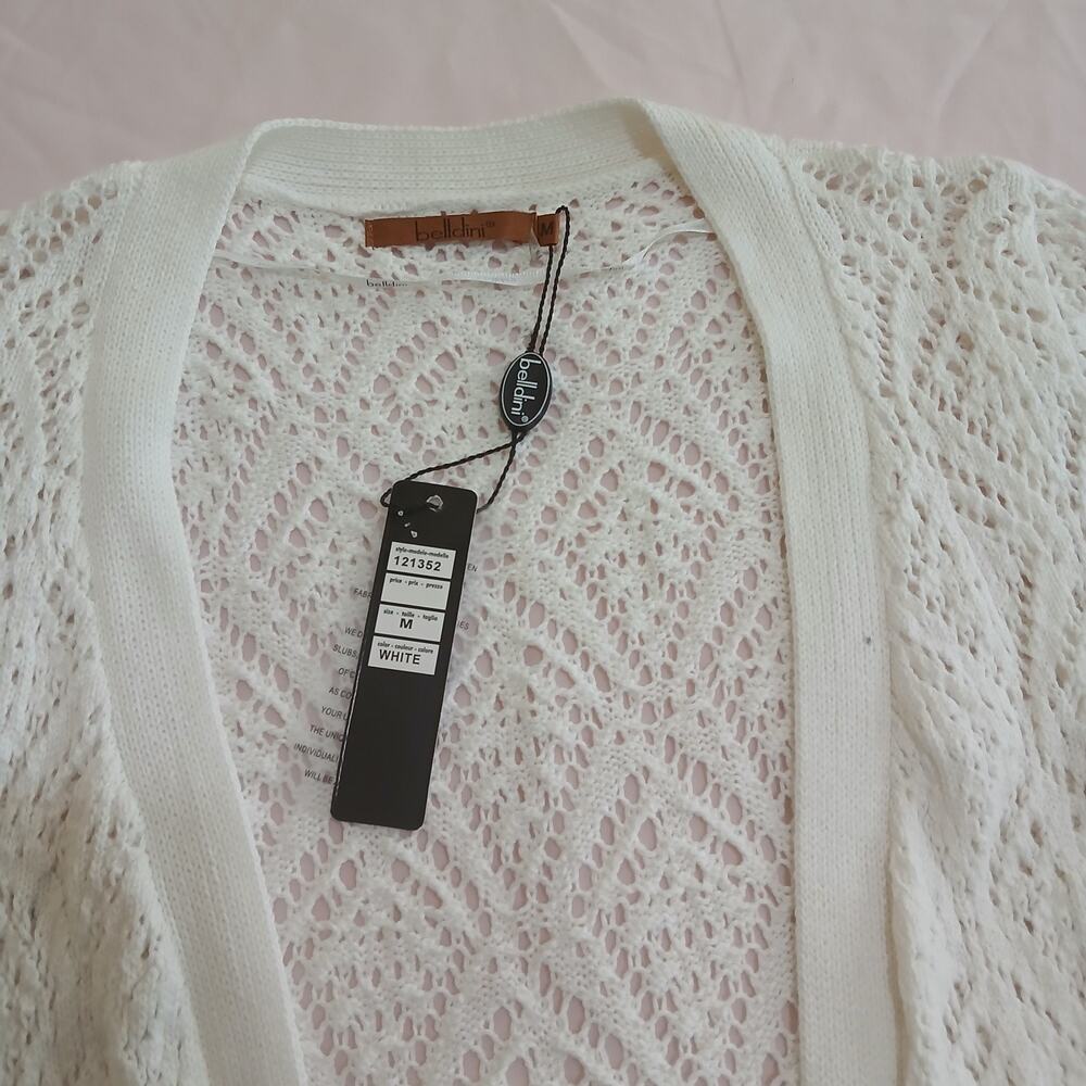 Belldini Cardigan Womens M White Crochet Lace Open Front Duster Boho Sheer NWT - Picture 7 of 16